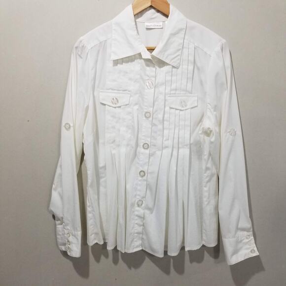 JohnPaulRichard Tops - JohnPaulRichard Shirt Womens XL Pleated Button Front Pocket Long Sleeve Top